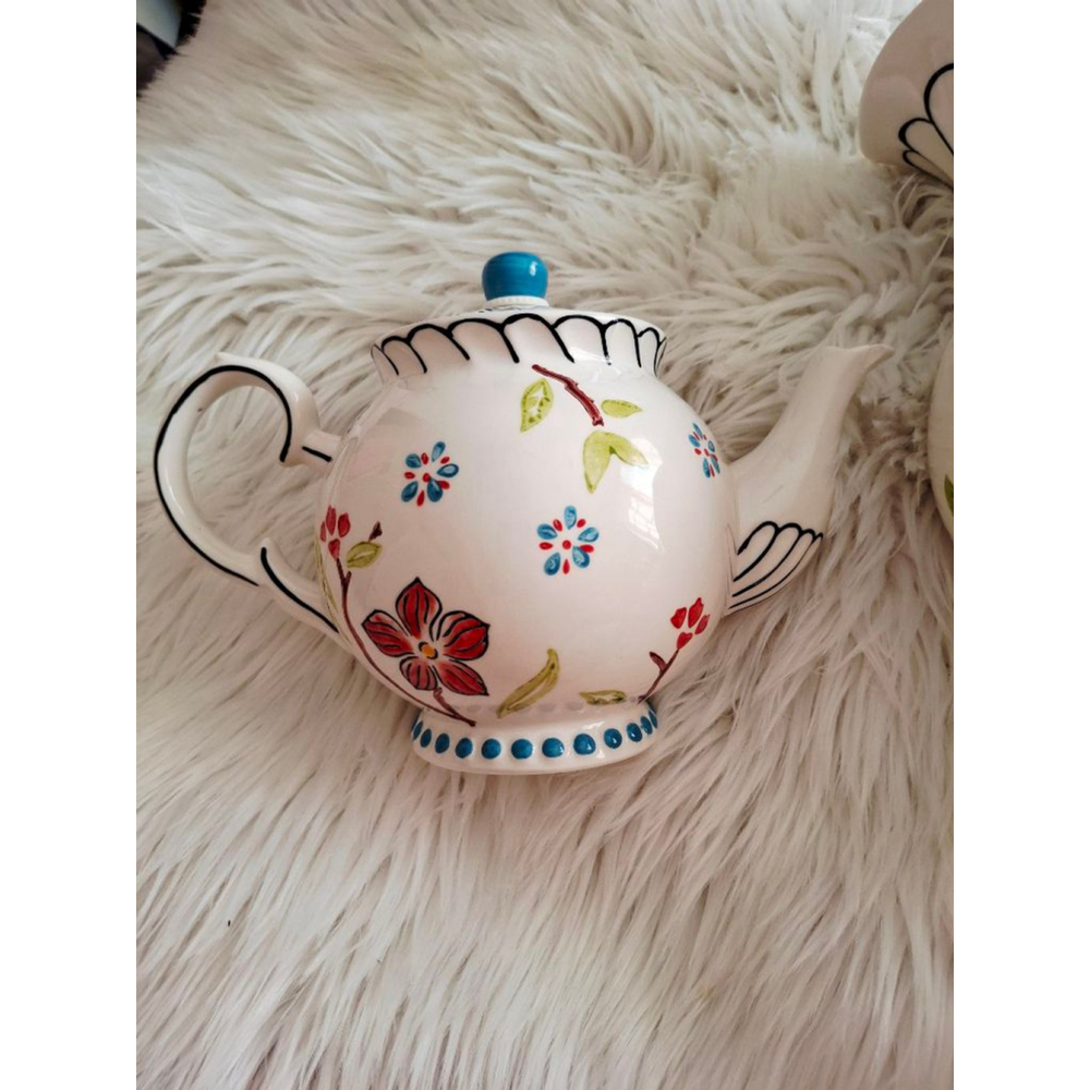 Anthropologie Dutch Wax coastline imports hand-painted Floral Teapot & Pitcher - Picture 2 of 8